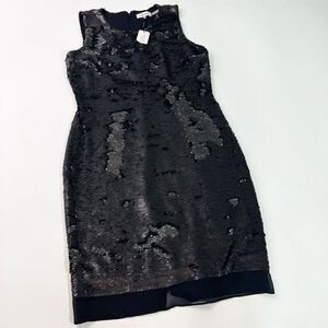 Calvin Klein Mini Sheath Dress Womens 10 Black Sequin Sleeveless Scoop Neck